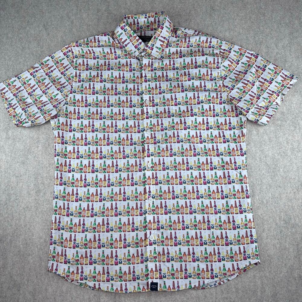 Coast Social Beer Print Short Sleeve Button Up Shirt Men’s Small